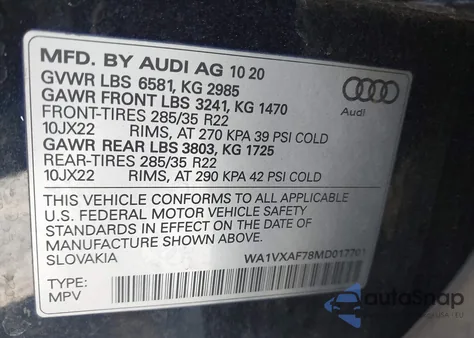 2021 Audi Q7 Prestige 55 Tfsi Quattro Tiptronic z USA, uszkodzony, nr VIN WA1VXAF78MD017701